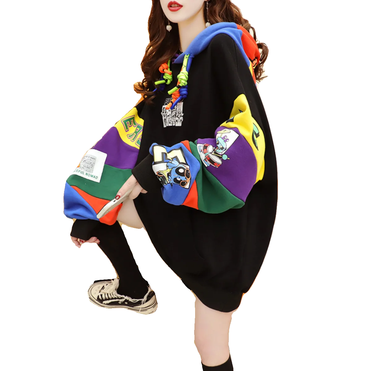 Plus Size Women’s Hoodie – Fleece-Lined Mid-Length Jacket | Autumn Winter Trendy Korean Style Long Sleeve Sweatshirt