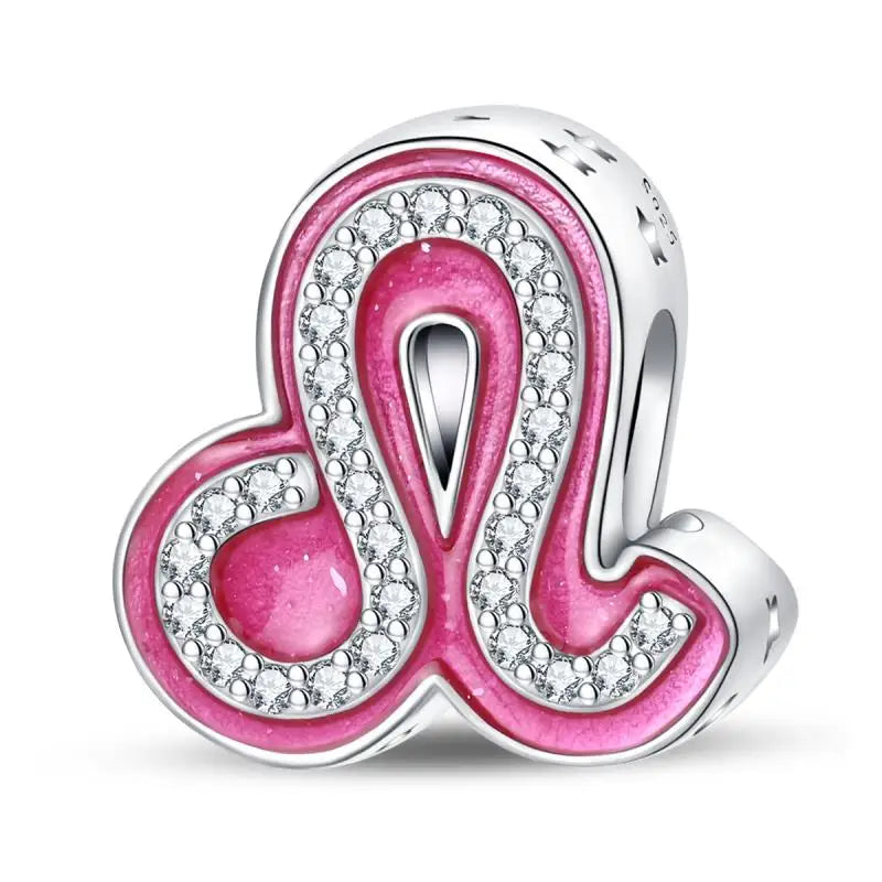 925 Sterling Silver Pink Zircon 12 Zodiac Signs Charms | Fit Original Pandora Bracelets DIY Jewelry Gift for Women