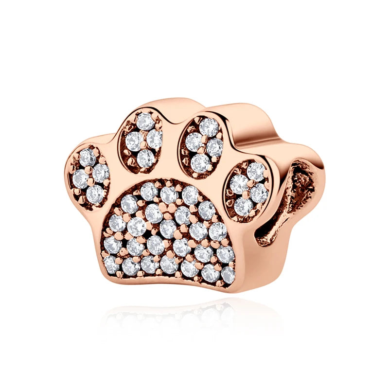 Original Sterling Silver Pet Paw Charm | Love Dog Cat Print Beads for Pandora Bracelets & DIY Jewelry