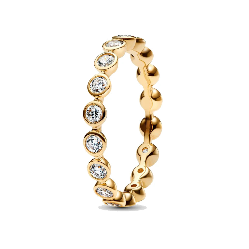 925 Sterling Silver Women's Golden Charm Pearl Ring | Retro Party & Anniversary Jewelry