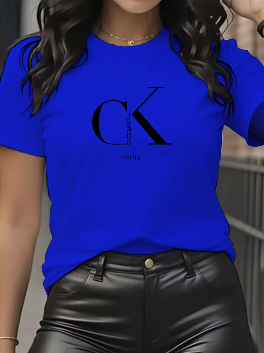 Luxury Brand Cartoon Letter Print T-Shirt | Women's Y2K Summer Trend Top | Fashion Short Sleeve Crew Neck Tee