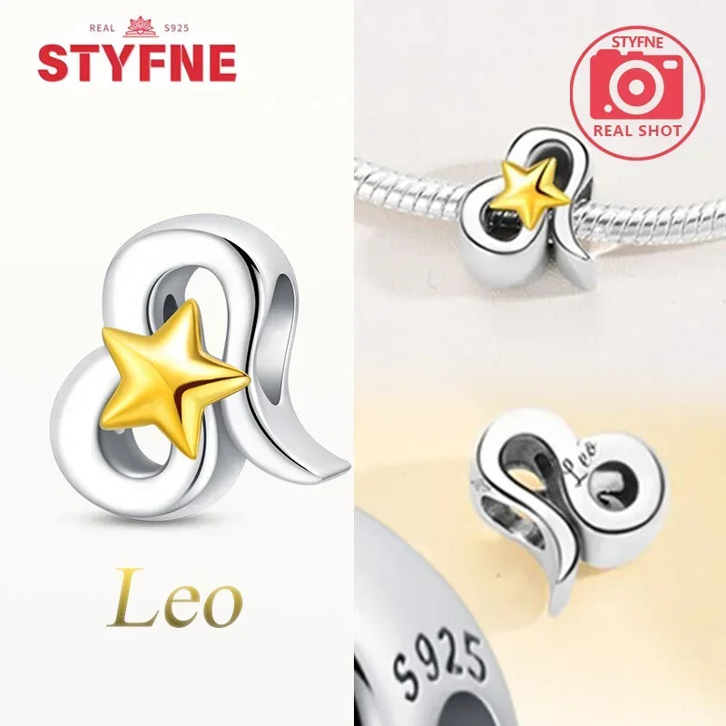 925 Silver Plated Twelve Constellations Charms Star Beads for Bracelet DIY Jewelry