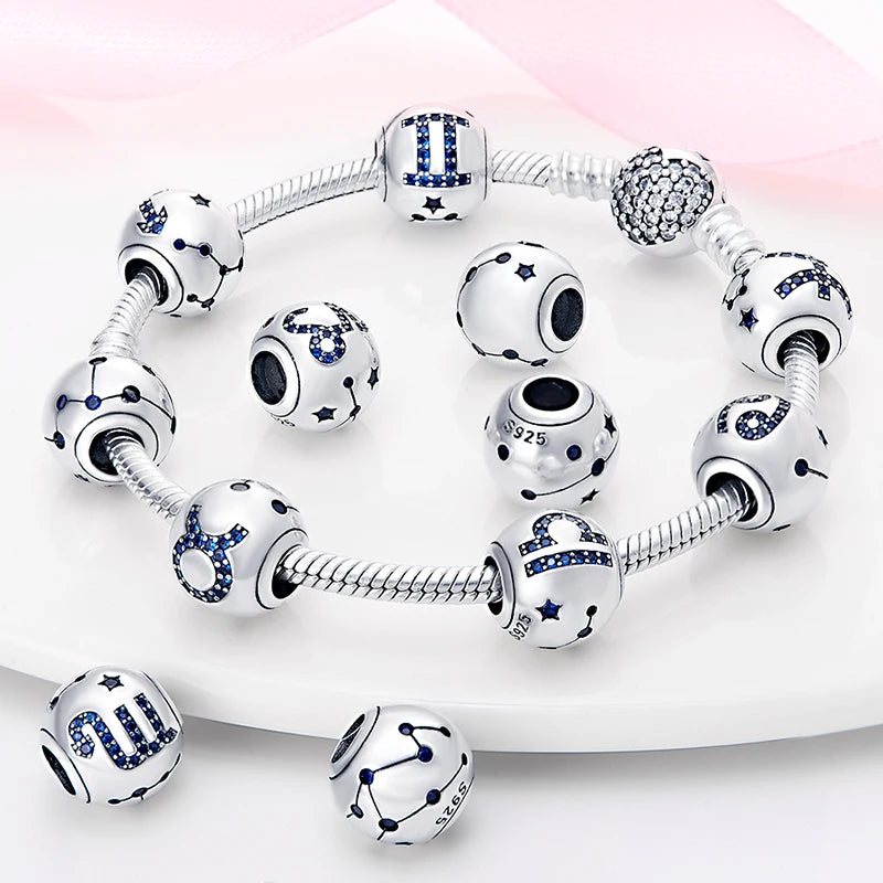 Charm Plata 925 Original 12 Constellation Beads | Water, Earth, Fire & Wind Round Beads