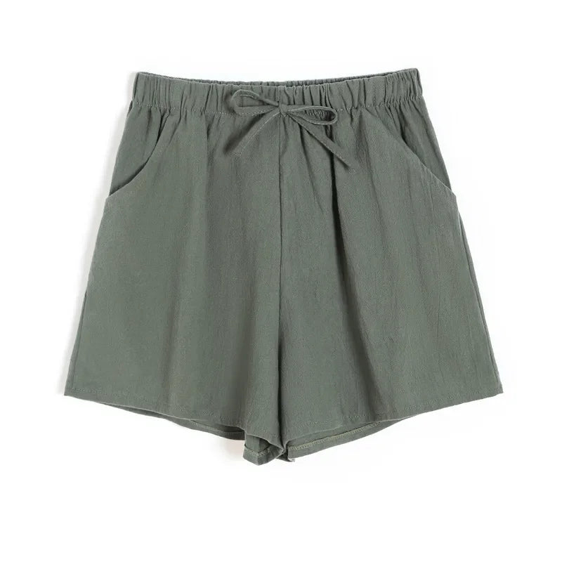 ☀️ Cotton Linen Women's Sport Shorts 🩳 Summer High Waist Solid Black Shorts 👖 Fashion Plus Size Casual Short Pants