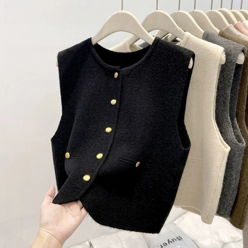 Women’s Knit Vest Cardigan Sweater | Sleeveless Button-Up Round Neck Casual Fashion Top