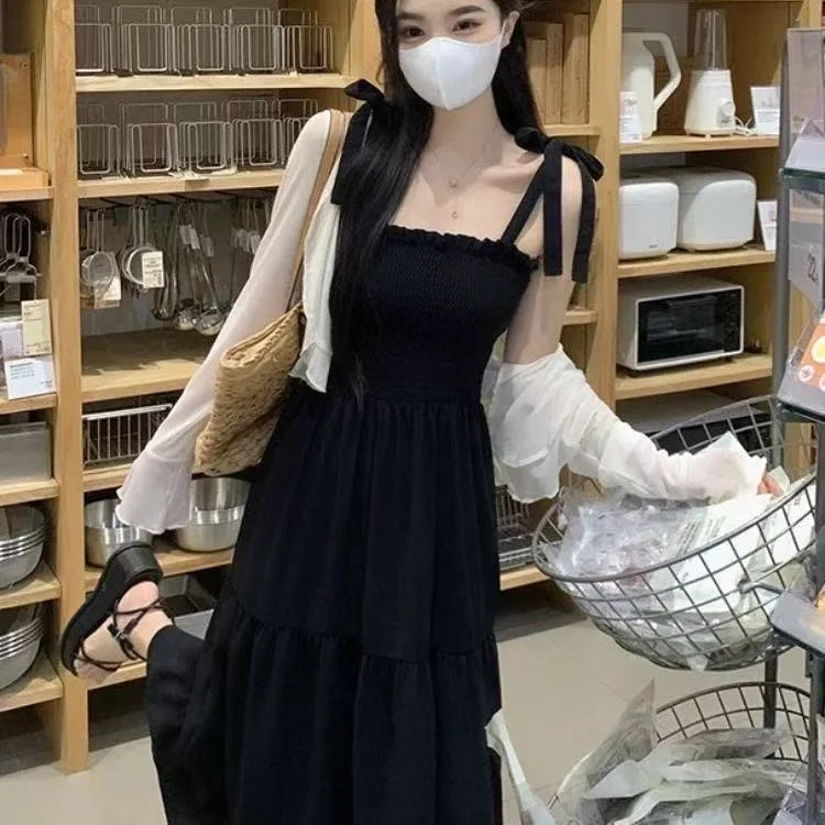 Plus Size Women's Summer Dress Set 🌞 Strap Dress & Skirt Set 👗 Sun Protection Hepburn Style Soft Polyester 🖤