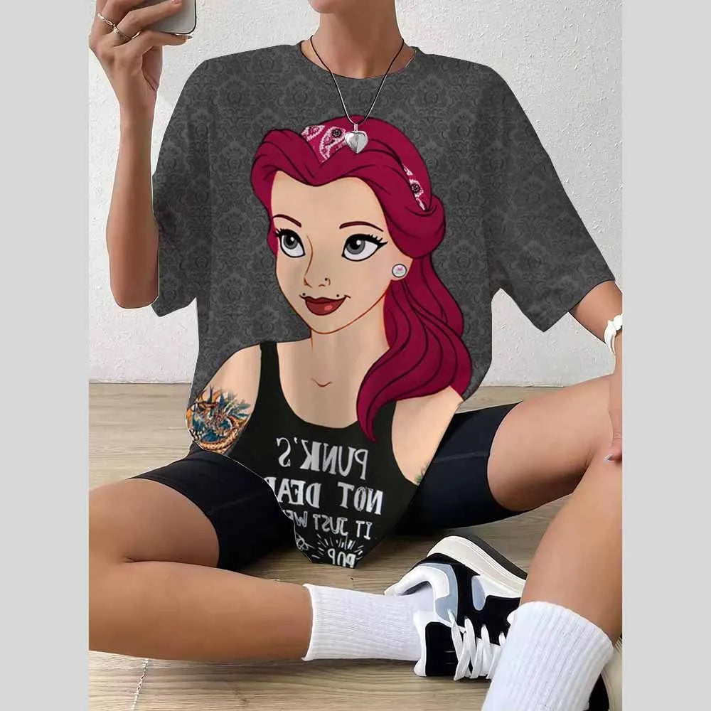 Women’s 2025 Trend Top – 3D Disney Princess Print T-Shirt / Blouse Fashionable Summer 👗✨