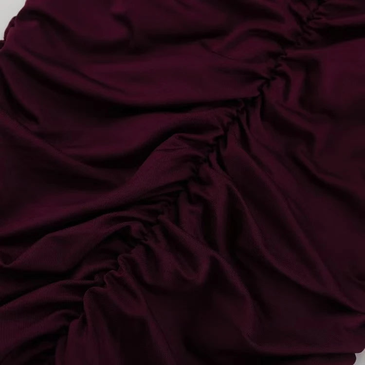 Sexy Pleated Long Sleeve Bodycon Dress – Drawstring Tight Fit High Waist Round Neck Spring Summer Women’s Commute Dress