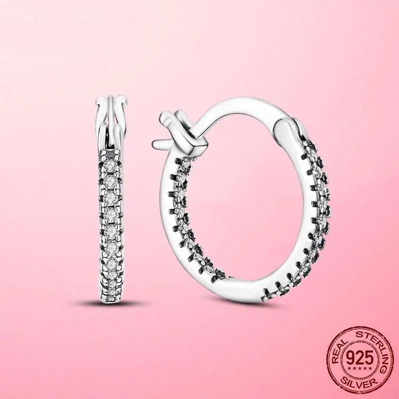 925 Sterling Silver Double Band Pave Hoop Earrings – Women’s Fashion Silver Jewelry