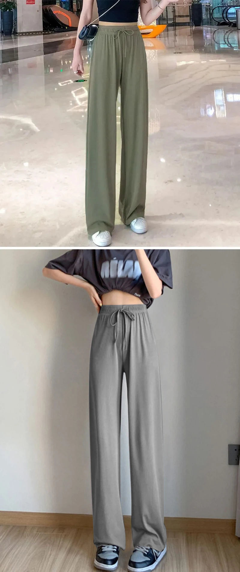 2025 Women’s Ice Silk Wide Leg Pants | High Waist Loose Straight Casual Trousers for Summer