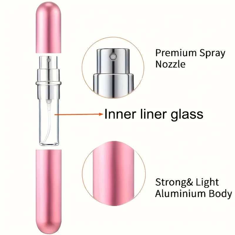 4-Pack Mini 0.16oz Perfume Spray Bottles – Refillable Travel Spray Containers with 3 Dispensers | Portable Perfume Pump Cases