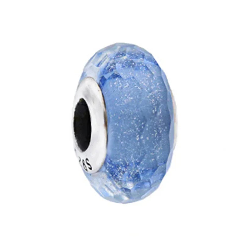 925 Sterling Silver Murano Glass Galaxy & Clover Heart Beads | Fit Pandora Bracelet DIY Jewelry Gift for Mum