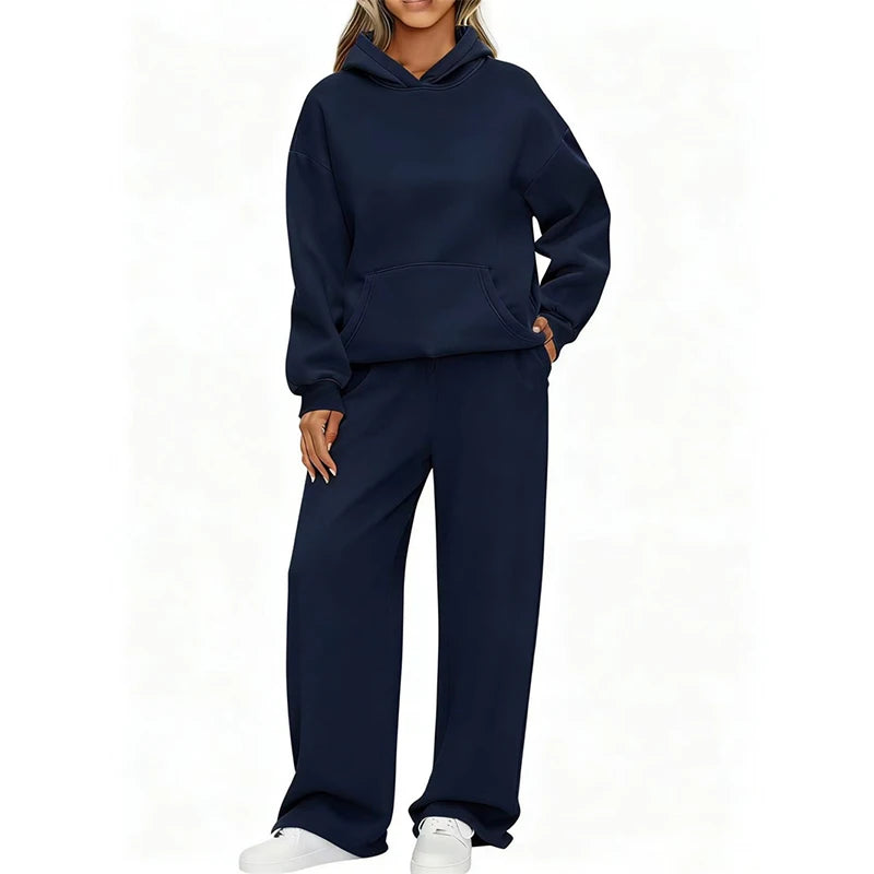 Women’s Autumn Winter Hoodie & Wide Leg Pants Two-Piece Tracksuit – Casual Loose Sportswear ❄️👟