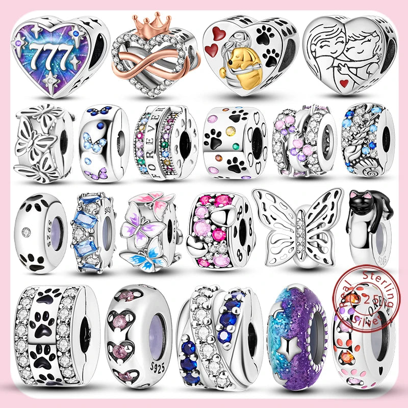 925 Sterling Silver CZ Pave Round Clip Charm – Fits Original Pandora Bracelet & Necklace Jewelry Gift