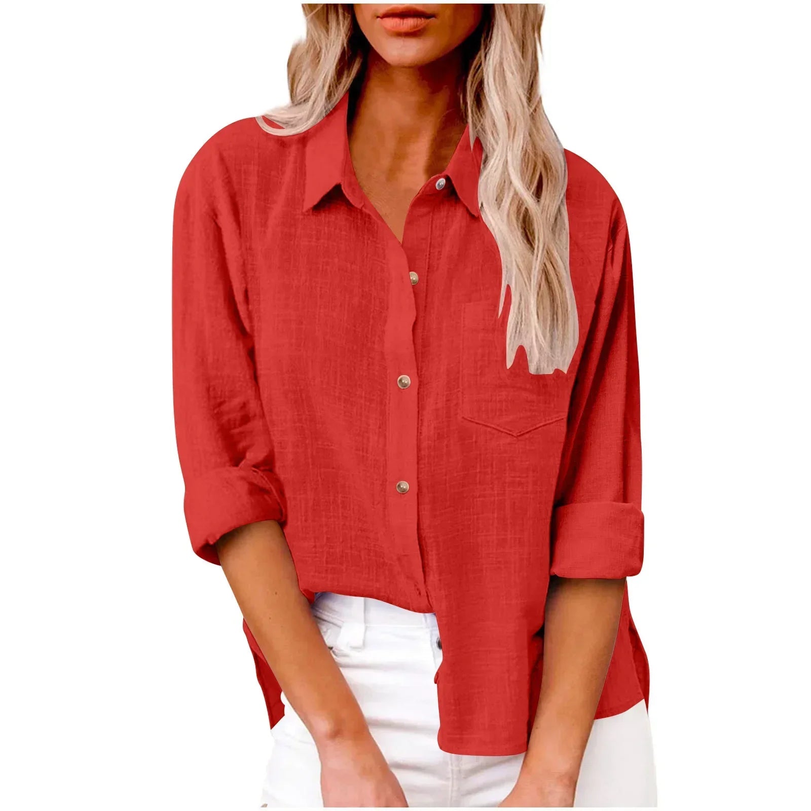 Cotton Linen Long Sleeve Women’s Shirt – Solid Elegant Casual T-Shirt 👚🌿