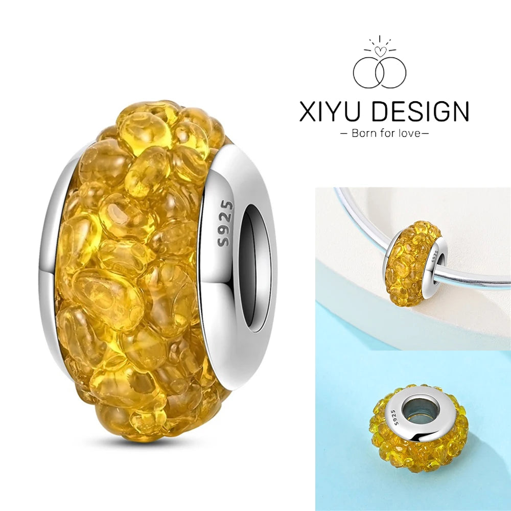 2025 Classic 925 Sterling Silver Colored Flower & Leaf Murano Glass Charm Beads | DIY Bracelet