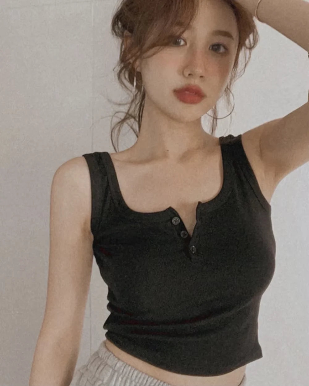 Summer Knitted Round Neck Top for Women – High Elasticity Casual Camisole Sexy Vest