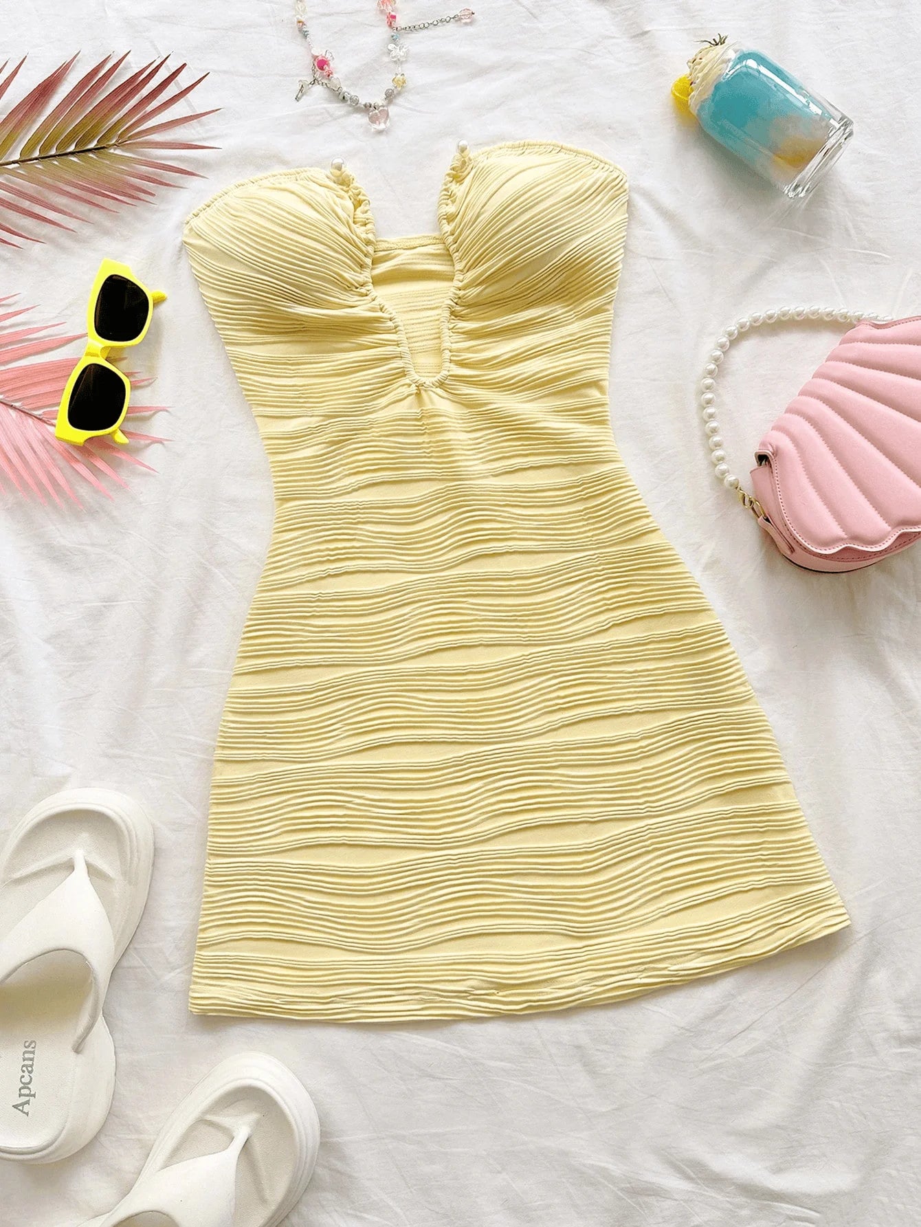 2025 Summer Women’s Strapless Body-Hugging Short Skirt Dress – V-Neck Party Dress