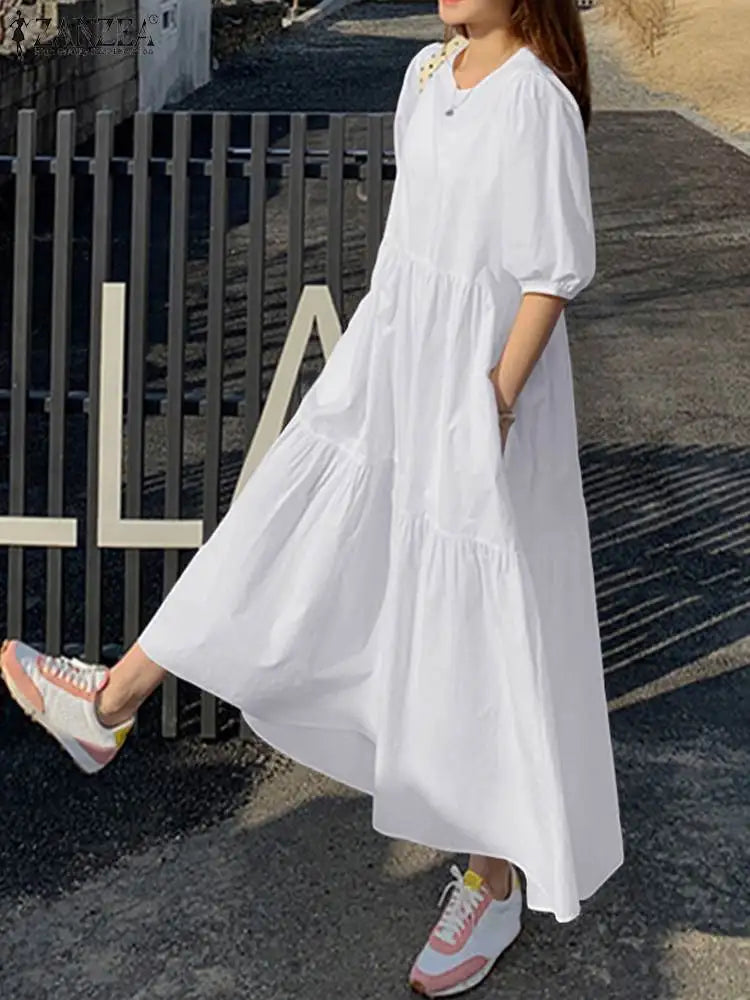 Elegant Solid Summer Dress for Women – ZANZEA 2023 Casual Short Sleeve Maxi Vestidos | O-Neck Oversized Robe Femme