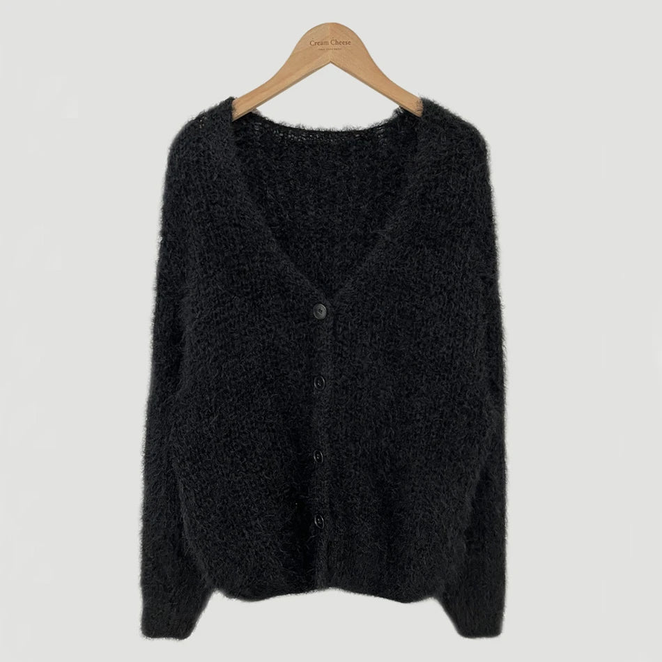 Chic V-Neck Knitted Sweater Coat for Women 🧥✨ Faux Fur Lazy Style Cardigan 💖 Autumn Winter Fashion Outerwear