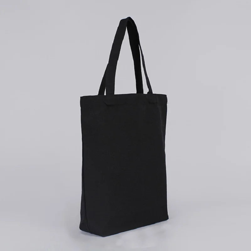 ISKYBOB Canvas Tote Bag | Black Cotton Shopping Shoulder Bag with Belt Pocket