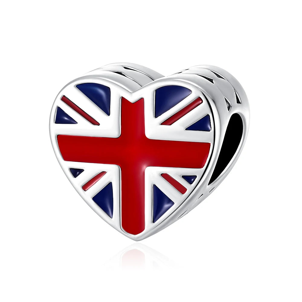 925 Sterling Silver National Flag Charms | Britain, Spain & Brazil Building Beads Fit Pandora Bracelet – Travel Jewelry Accessories