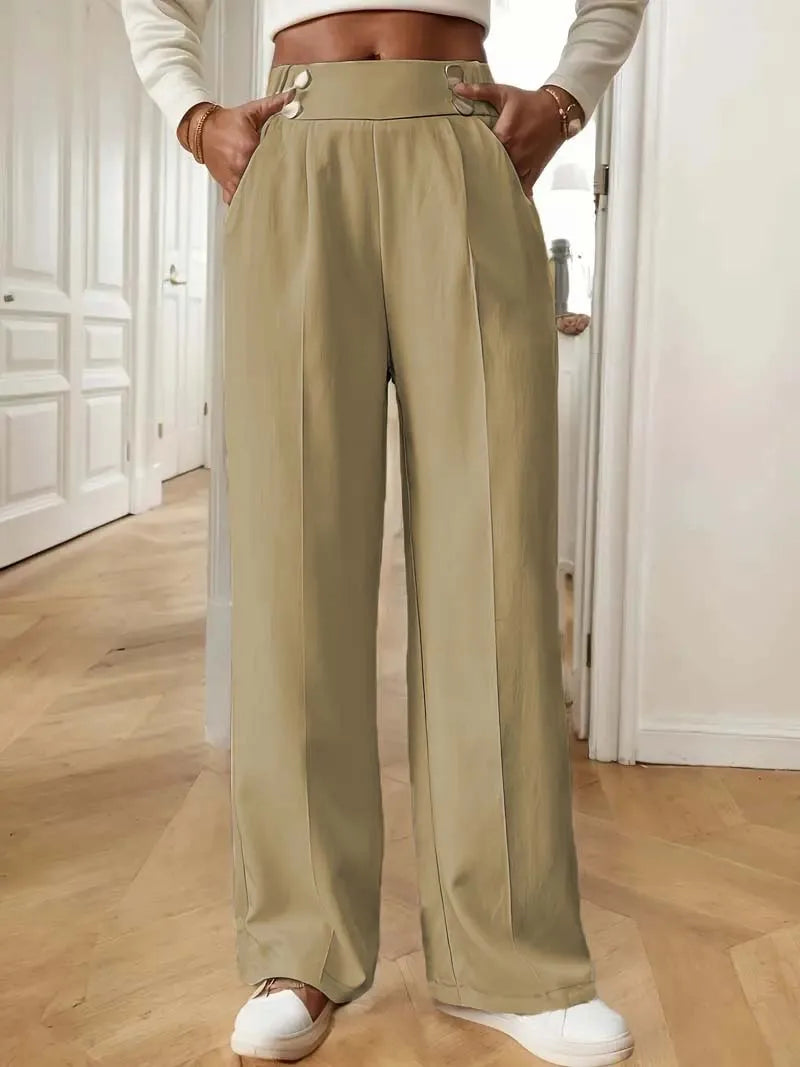 2025 Women’s High Waist Wide Leg Pants | Flowy Floor-Length Minimalist Straight Fit Trousers