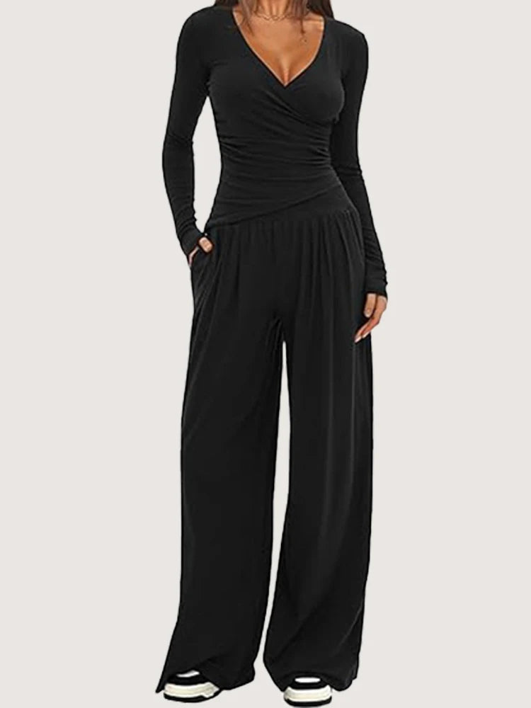 2025 Autumn Winter Women's Wide Leg Pants Set – Long Sleeve Multi-Occasion Sportswear & Commuting Hot Seller 🍂✨