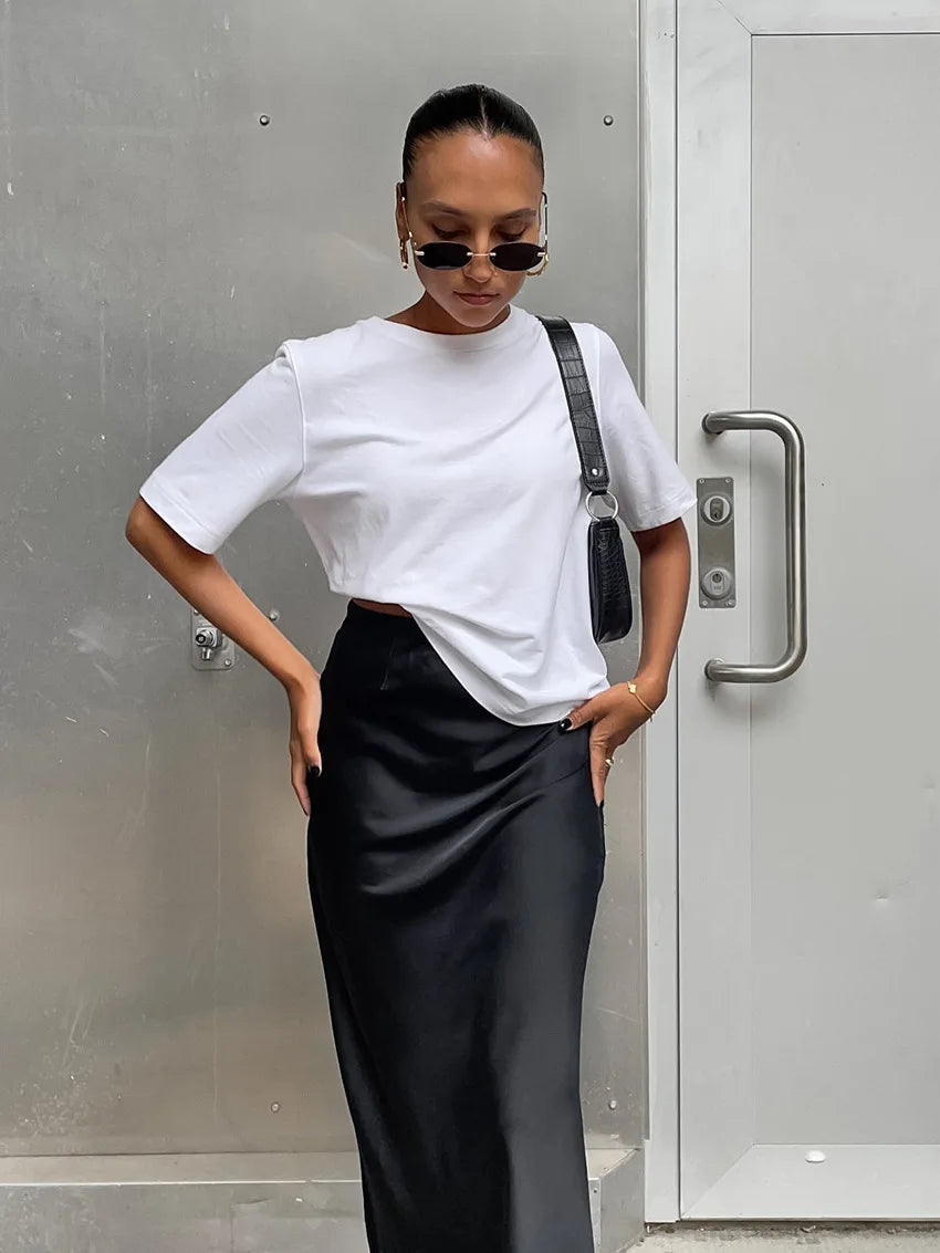 2024 Women’s Fashion Satin High Waist Midi Skirt – Stylish, Chic & Versatile Female Skirt