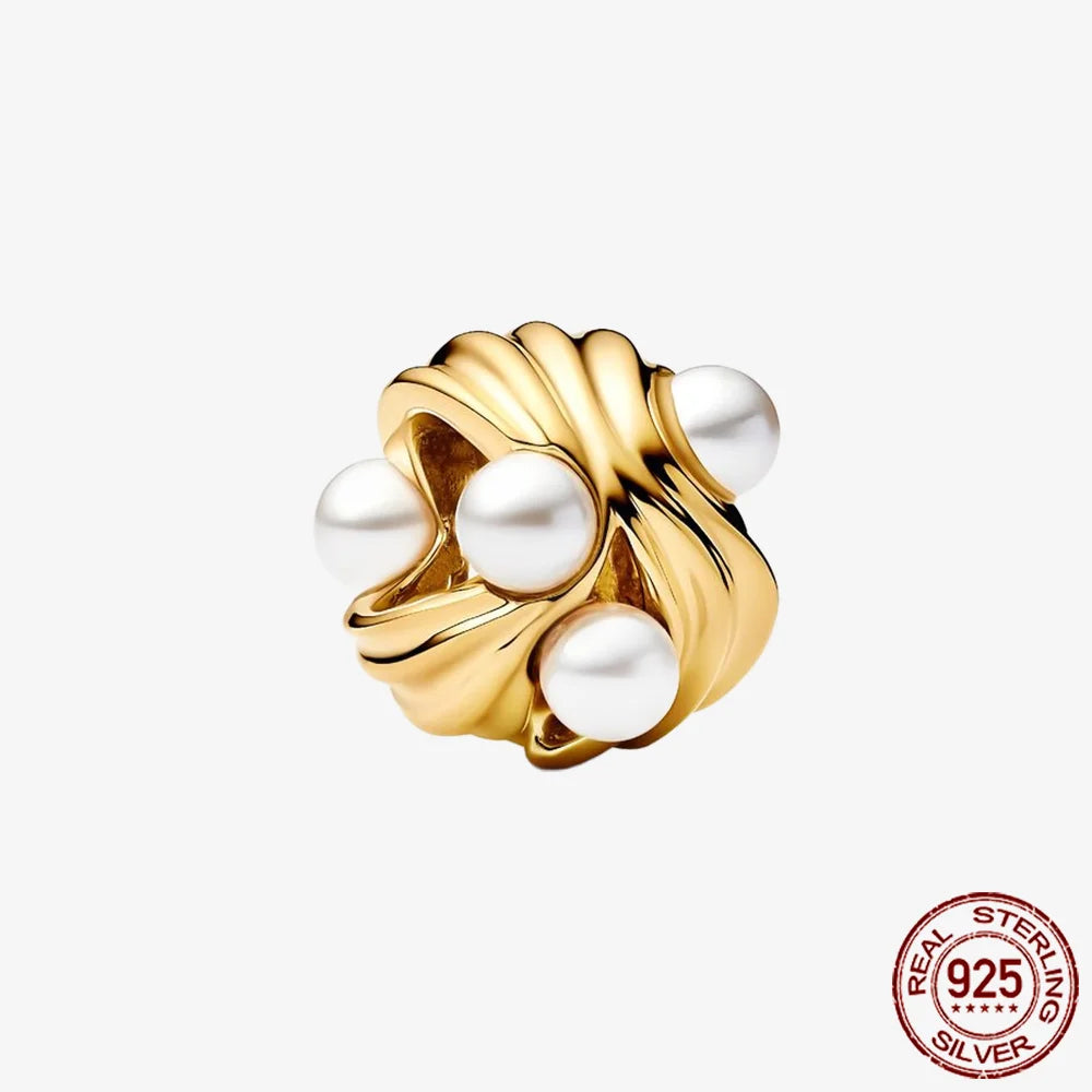 Sparkling Golden Series 925 Sterling Silver Pavé Clip Charm | Fit Original Pandora Bracelet – DIY Jewelry Christmas Gift