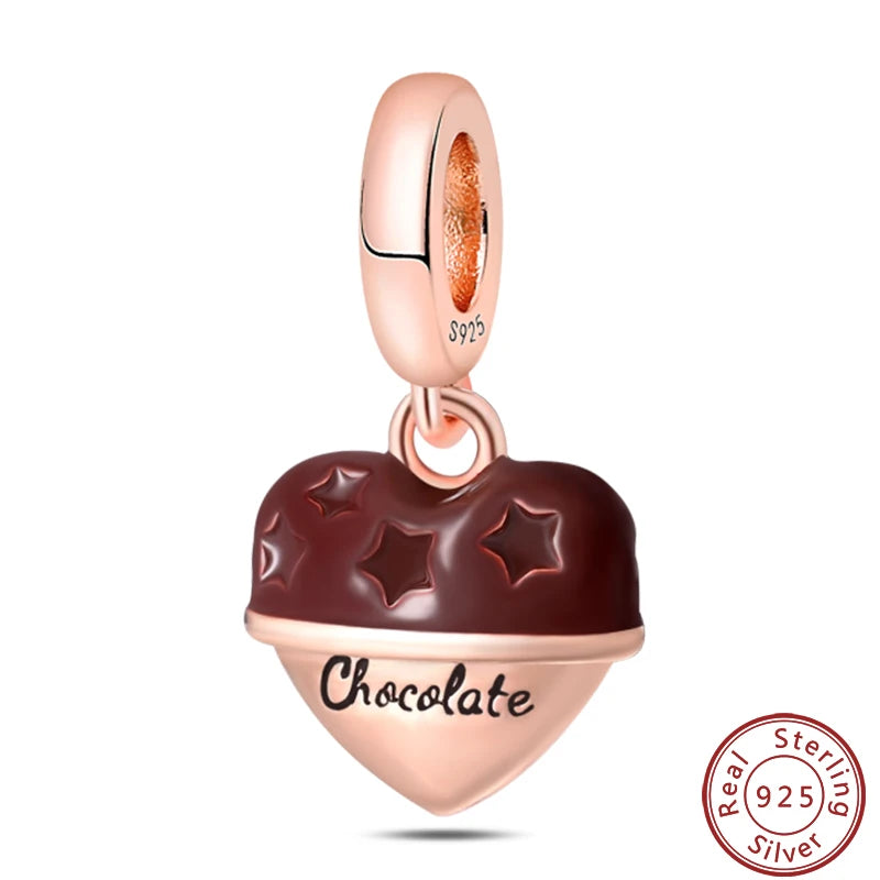 925 Sterling Silver Dessert Afternoon Tea Charm – Coffee, Cake, Pizza & Fries Beads Fit Original Pandora Bracelet DIY Jewelry