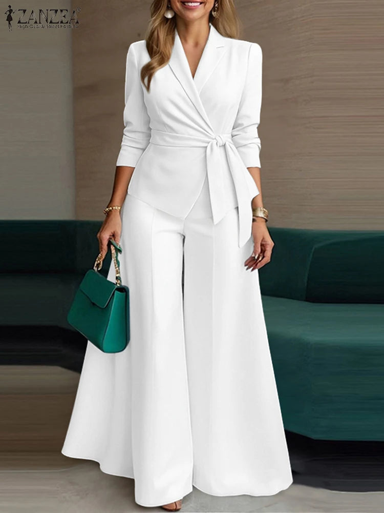 ZANZEA Elegant 2-Piece Pant Set – Lightweight Blazer & Wide Leg Pants Office Suit for Women 👩‍💼✨