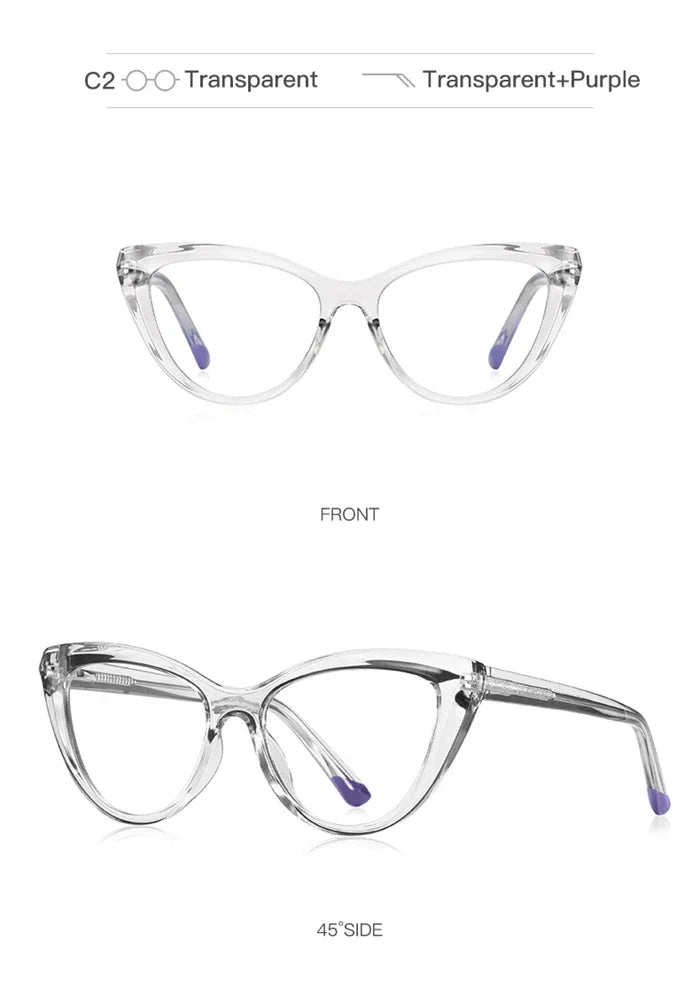 Blue Light Blocking Nearsighted Glasses – Cat Eye Spring Leg Prescription Spectacles for Women (-0.5 to -6.0)