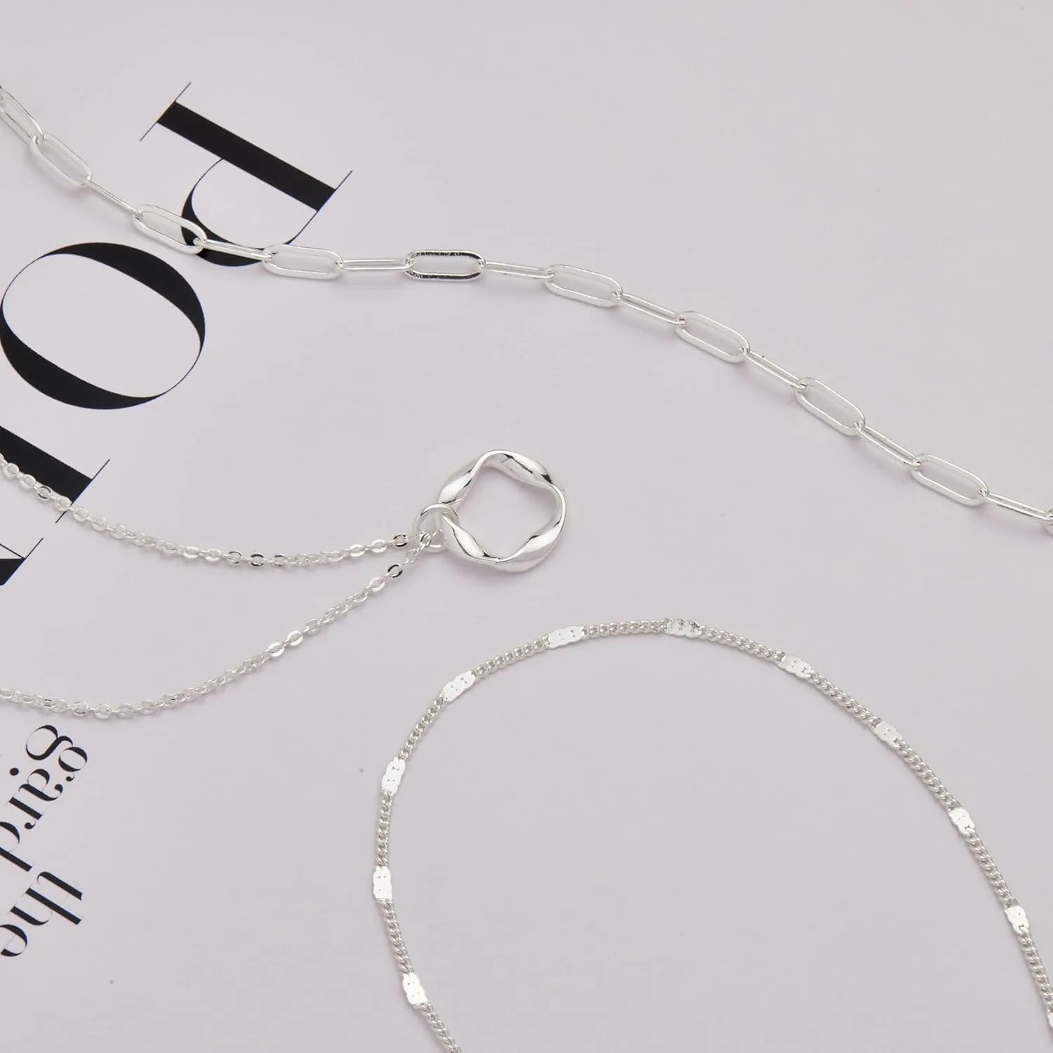 Layered Gold Necklaces for Women 14K Paperclip Chain Pendant Choker Set