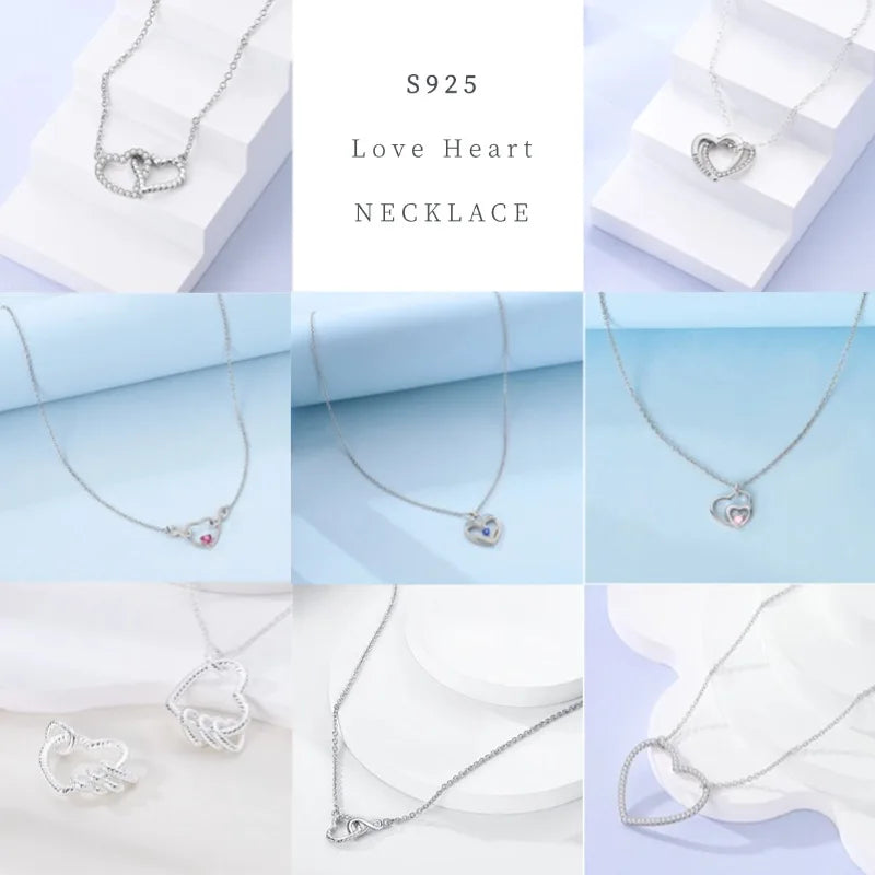Heart to Heart Necklace 925 Sterling Silver Love Pendant Chain for Women – Wedding & Engagement Fine Jewelry