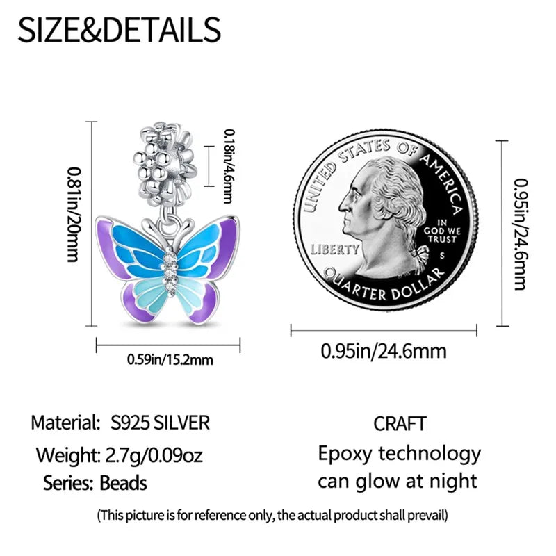 925 Sterling Silver Colorful Luminous Charms | Shell Turtle Star Beads