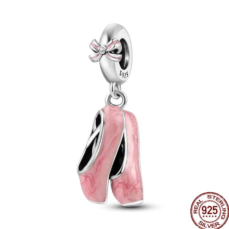 925 Sterling Silver Romantic Princess Charm Beads – Pink Dress, Lipstick & Dancing Shoes Fit 3MM Bracelet