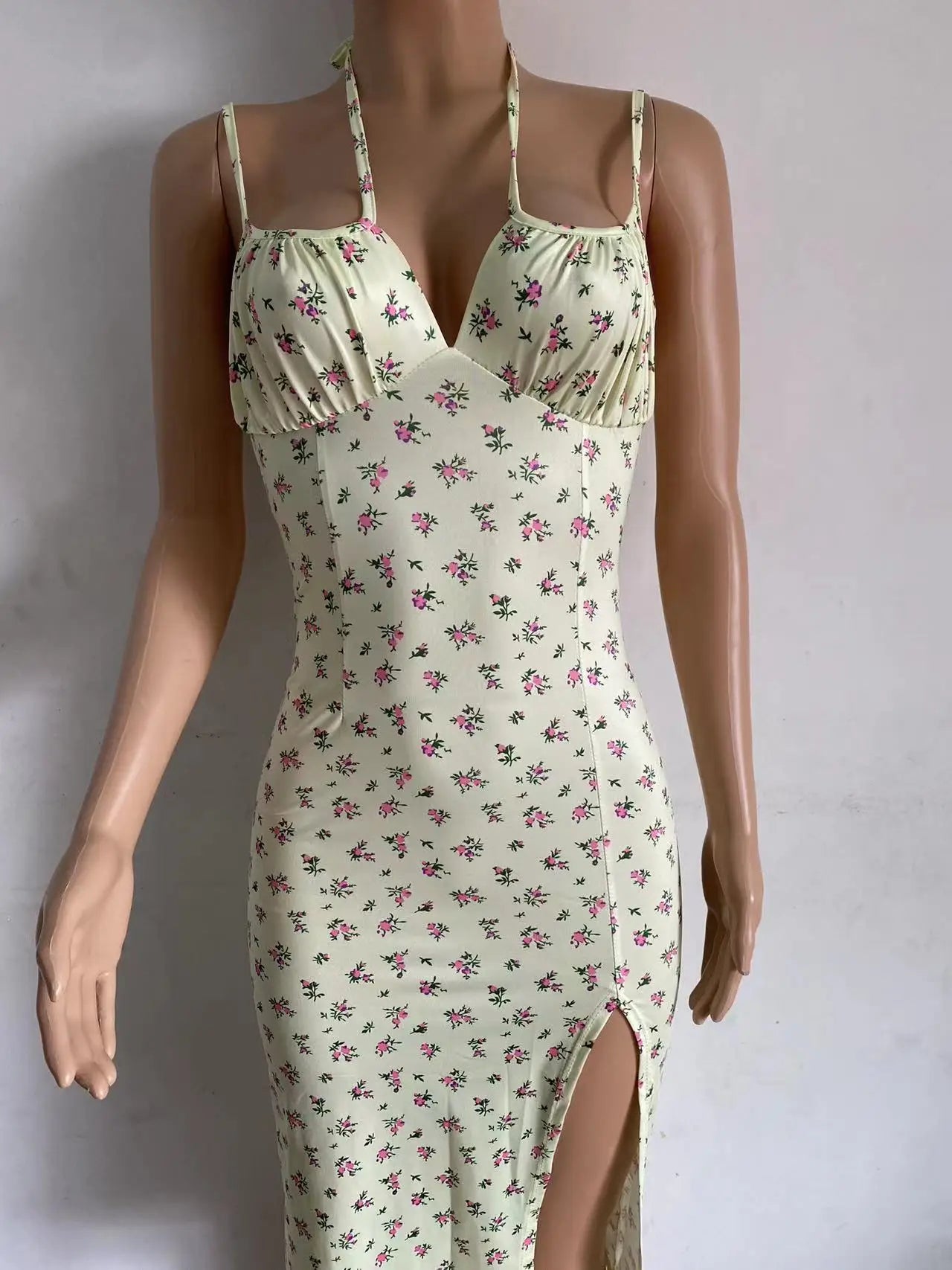Womens Bandage Pleated Floral Dress Summer Clothes Aesthetic Clothing Elegant Party Sleeveless Backless Spaghetti Strap Dresses