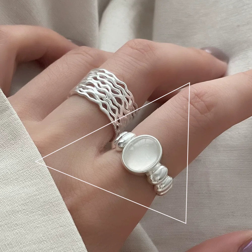 VENTFILLE 925 Sterling Silver Flower Lace Ring – Adjustable CZ Korean Fashion Jewelry