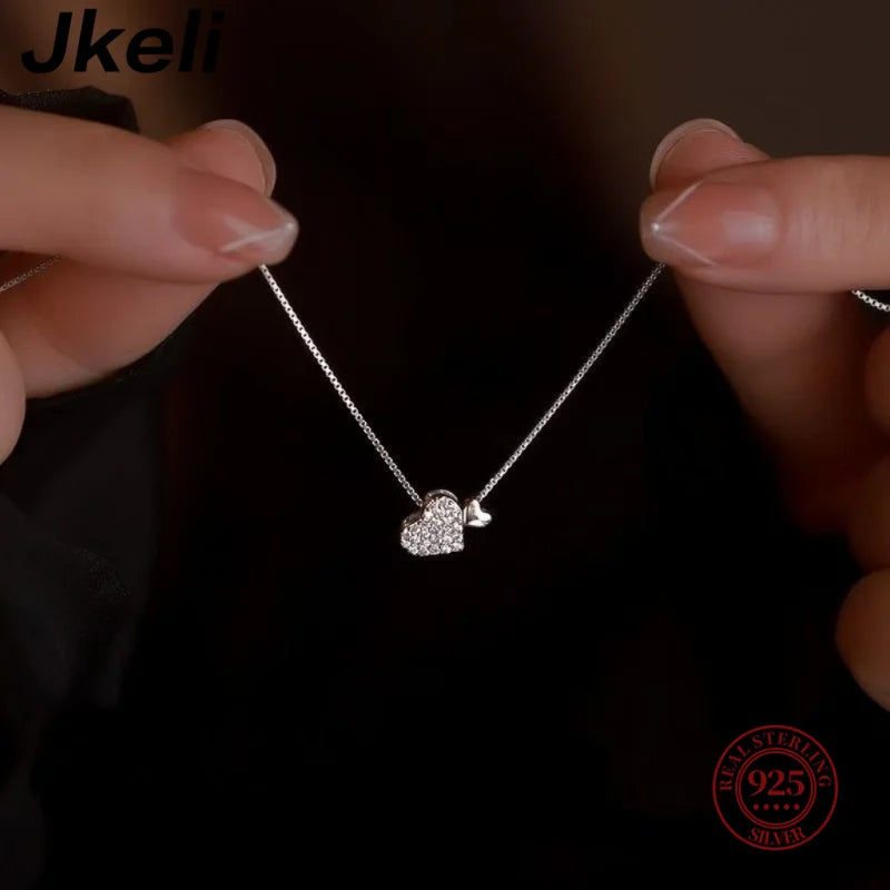 Jkeli 925 Sterling Silver Romantic Love Heart Pendant Necklace | Box Chain Women’s Fashion Wedding Jewelry