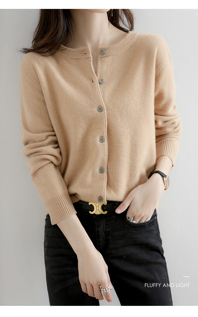 Off-Season Knitted Open Cardigan – Women’s Loose Round Neck Outerwear | Large Size Sweater for Spring & Autumn