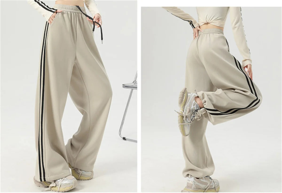 Women’s Stripe Chic Straight Pants | High Waist Color-Blocked Sweatpants | Autumn Spring Casual Streetwear