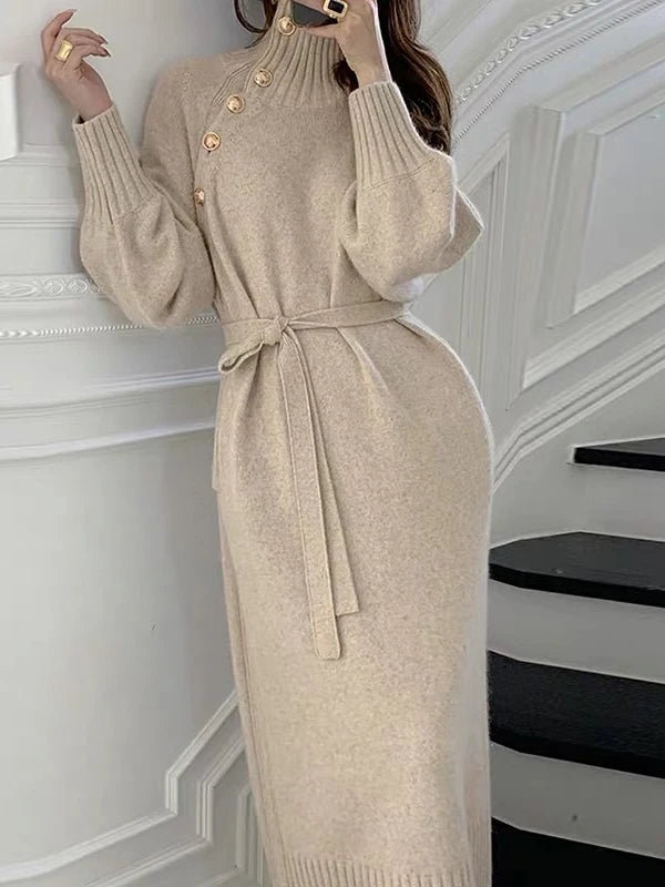 Autumn Winter Women's Knitted Midi Dress 🧶 Luxury Base Layer Ladylike Camere Inner Match Dress ❄️ Elegant Cozy Fashion
