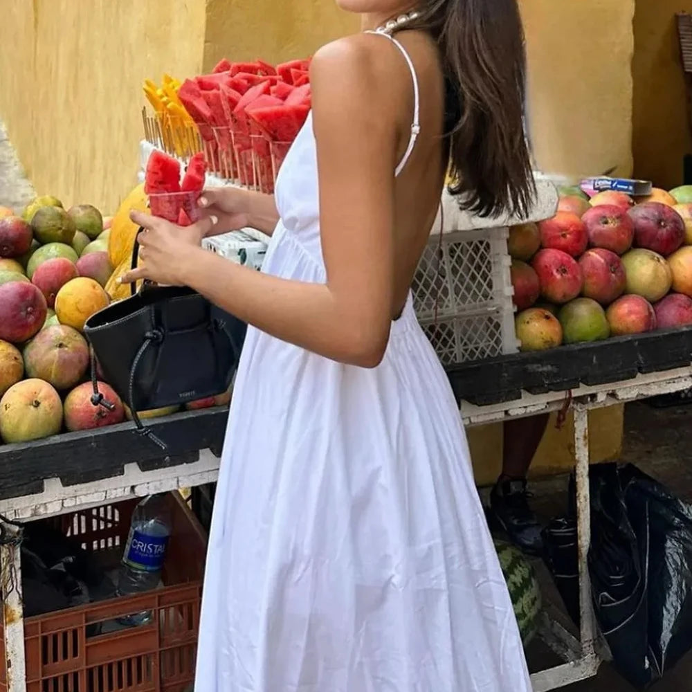 2025 Women’s Elegant Maxi Dress – Spring Summer Casual Backless Spaghetti Strap V-Neck A-Line Party Dress