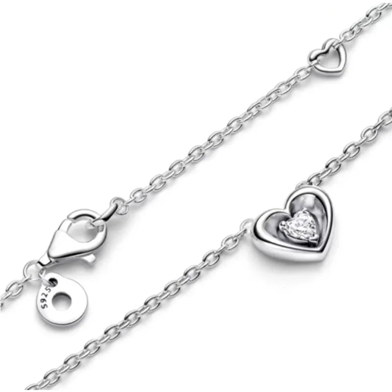 High Quality 925 Sterling Silver Heart, Bow & Square Necklace | Exquisite Women’s Holiday Charm Jewelry Gift