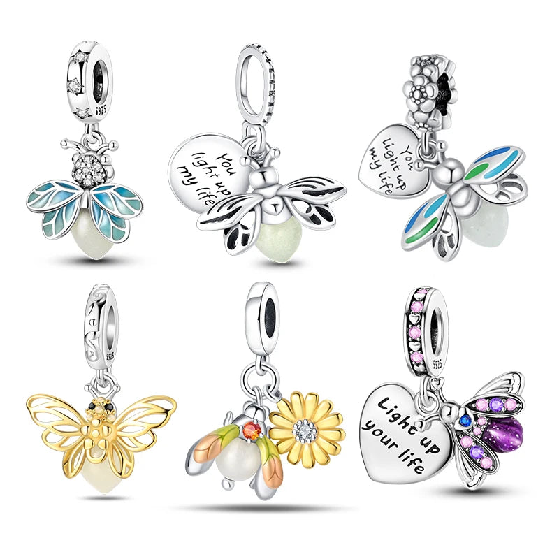 925 Sterling Silver Glow-In-The-Dark Firefly Charm | Fits 3mm Original Bracelet Women’s DIY Jewelry