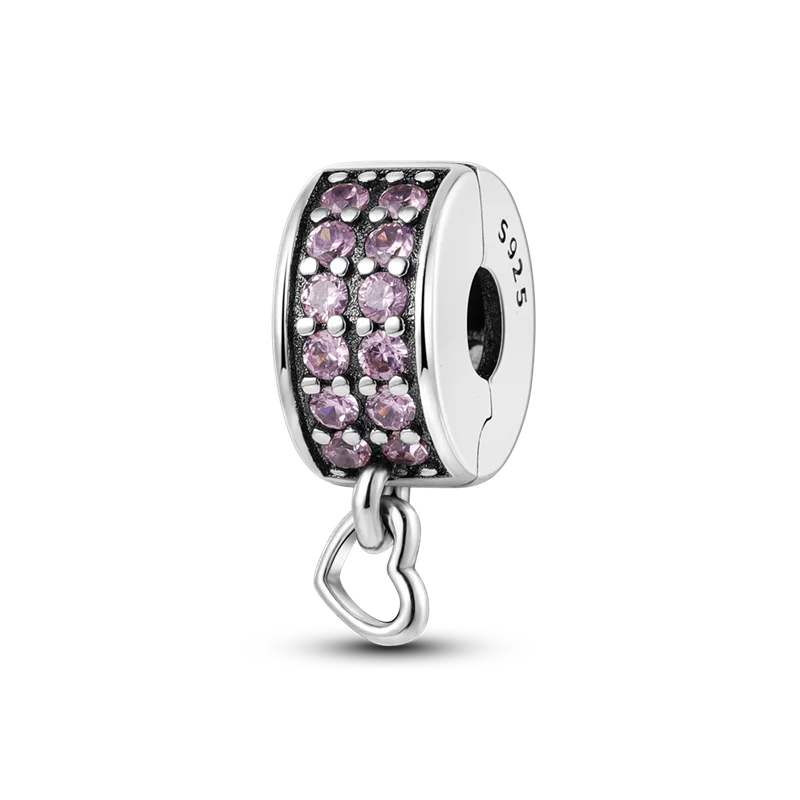 925 Sterling Silver CZ Pave Daisy Clip Charm & Safety Chain – Fits Original Pandora Bracelet, Women’s Silver Stopper Beads Jewelry