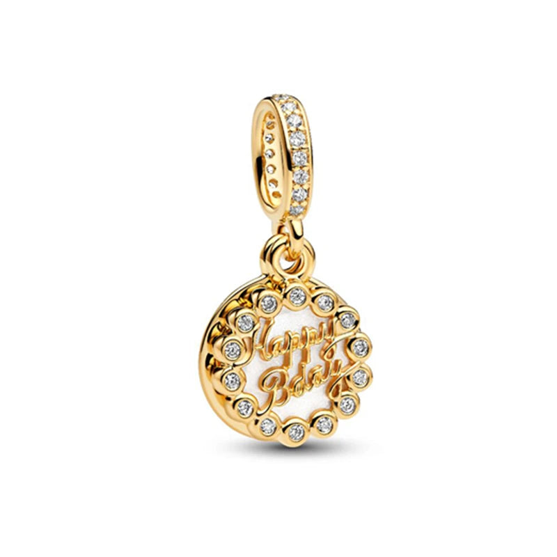 Sparkling Gold Plated Heart & Flower Clip Dangle Charm Beads | Fits Original Snake Bracelet & Necklace | DIY Jewelry Gift for Women