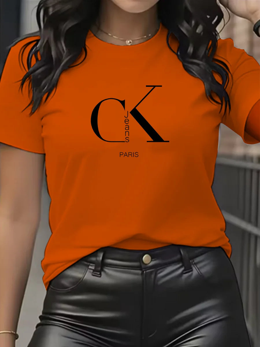 Luxury Brand Cartoon Letter Print T-Shirt | Women's Y2K Summer Trend Top | Fashion Short Sleeve Crew Neck Tee