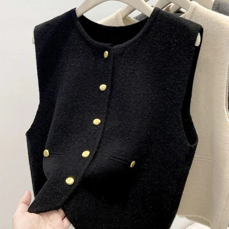 Women’s Knit Vest Cardigan Sweater | Sleeveless Button-Up Round Neck Casual Fashion Top